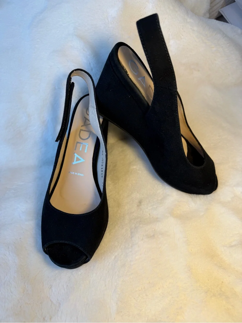 Gadea Black Women's Peep-Toe Wedge Slingback Shoes Size 37 (7)